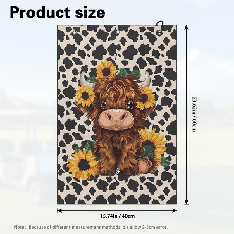 Knextrepoy Cute Highland Cow Golf Towels Workout Gym Towel for Men Women Cow Print Portable Golf Towel for Golf Bag to Remove Sand, Mud, Dirt and Sweat