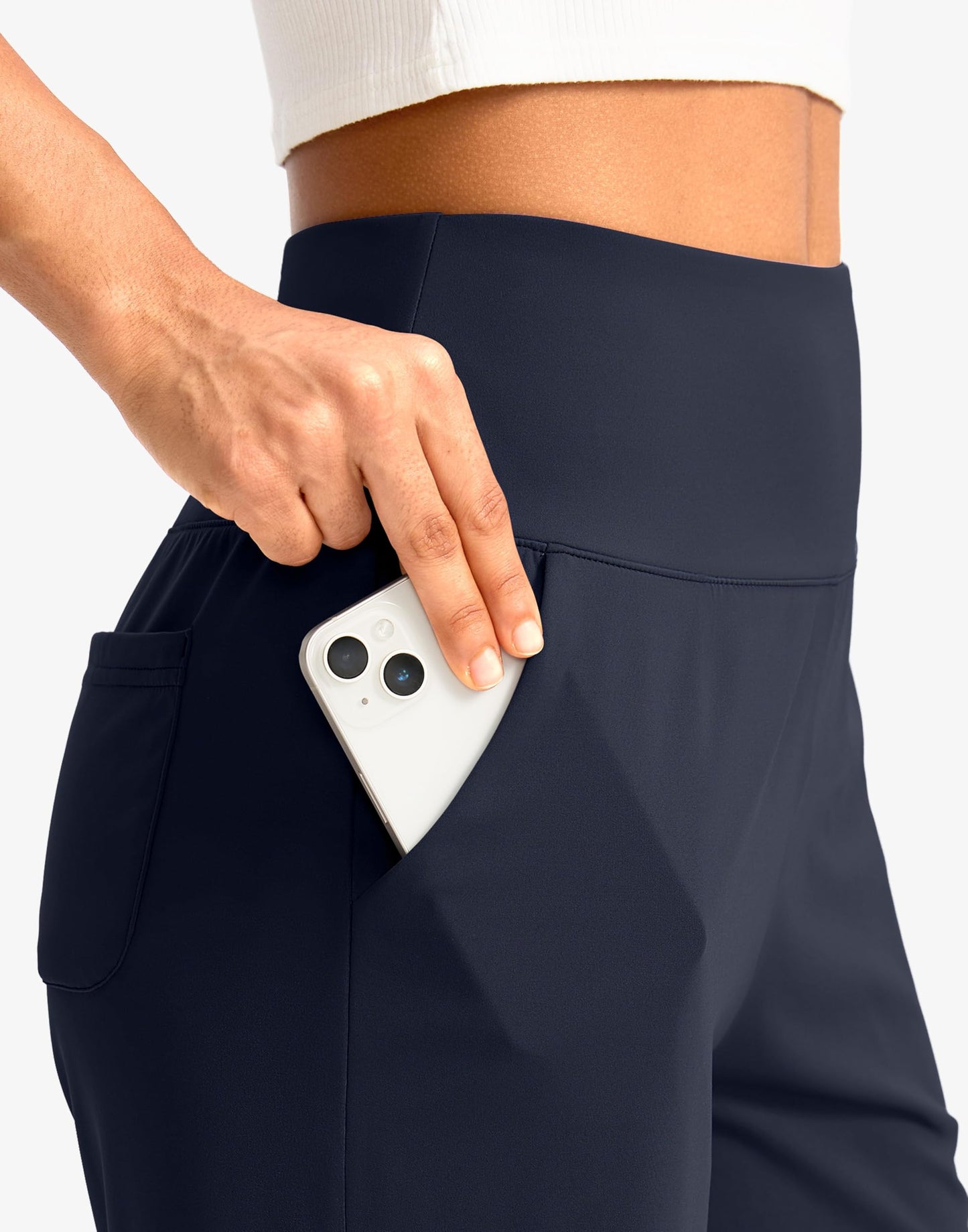 G Gradual Women's Bermuda Long Shorts with Pockets 7" High Waisted Knee Length Shorts for Women Walking Athletic Workout(Navy-L7,S)