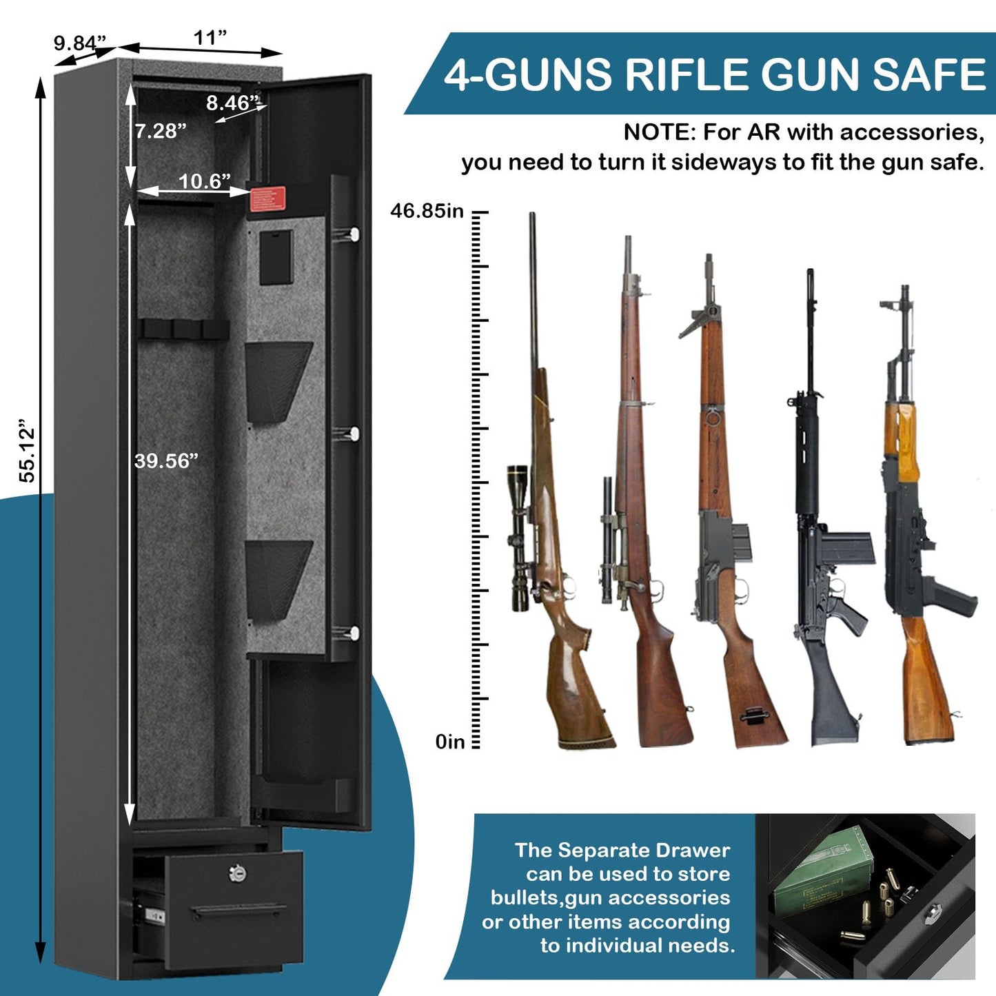 4 Gun Safe,Gun Safes & Cabinets,Gun Safes for Home Rifle and Pistols,Rifle Gun Safe with Drawer,Gun Cabinet for Rifles and Shotguns,Gun Safe with Removable Shelf and Gun Rack (3 Gun Safe - Digital)