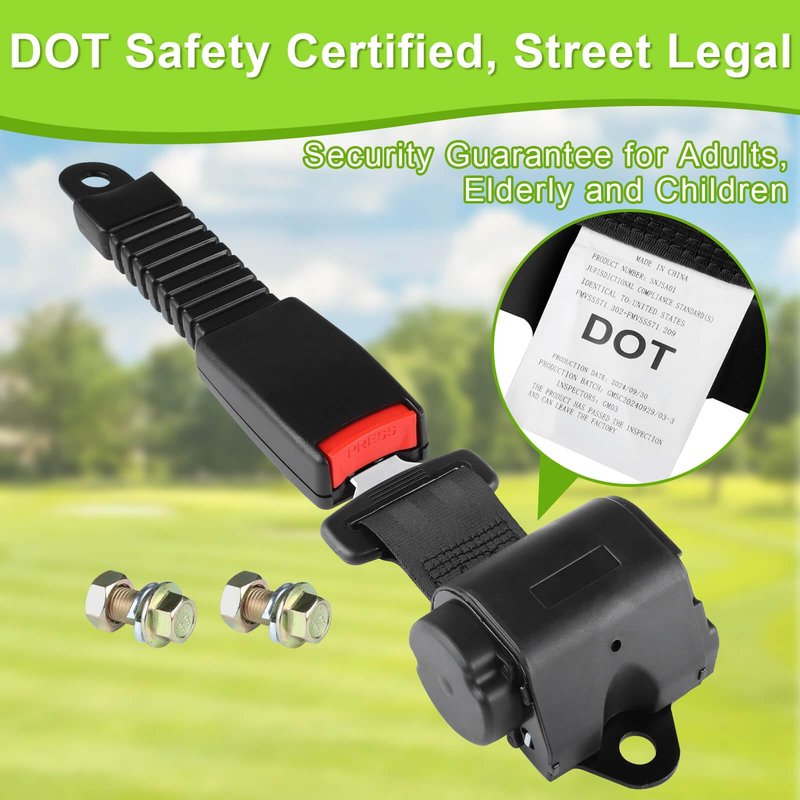 LEAPGOMAX Retractable 61" DOT Seatbelts, Universal 2 Point Adjustable Seat Belts for Golf Carts EZGO, Yamaha, Club Car, ICON, Star, Zone Golf Carts (1 Set)