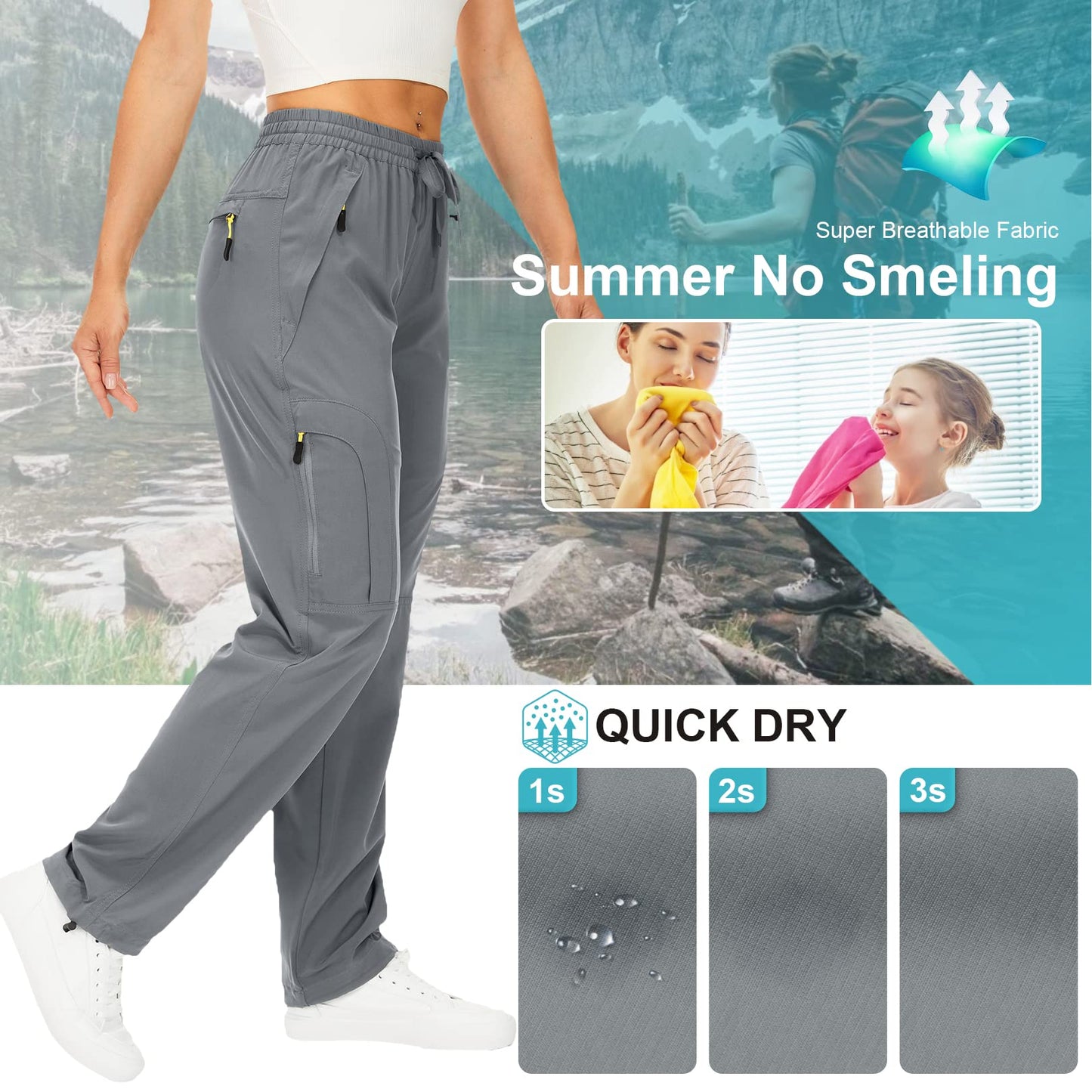Toomett Women's Hiking Cargo Pants Quick Dry UPF50+ Outdoor Pants for Women Fishing Safari Travel Stretchy Pants with Pockets,6608,Grey,XL