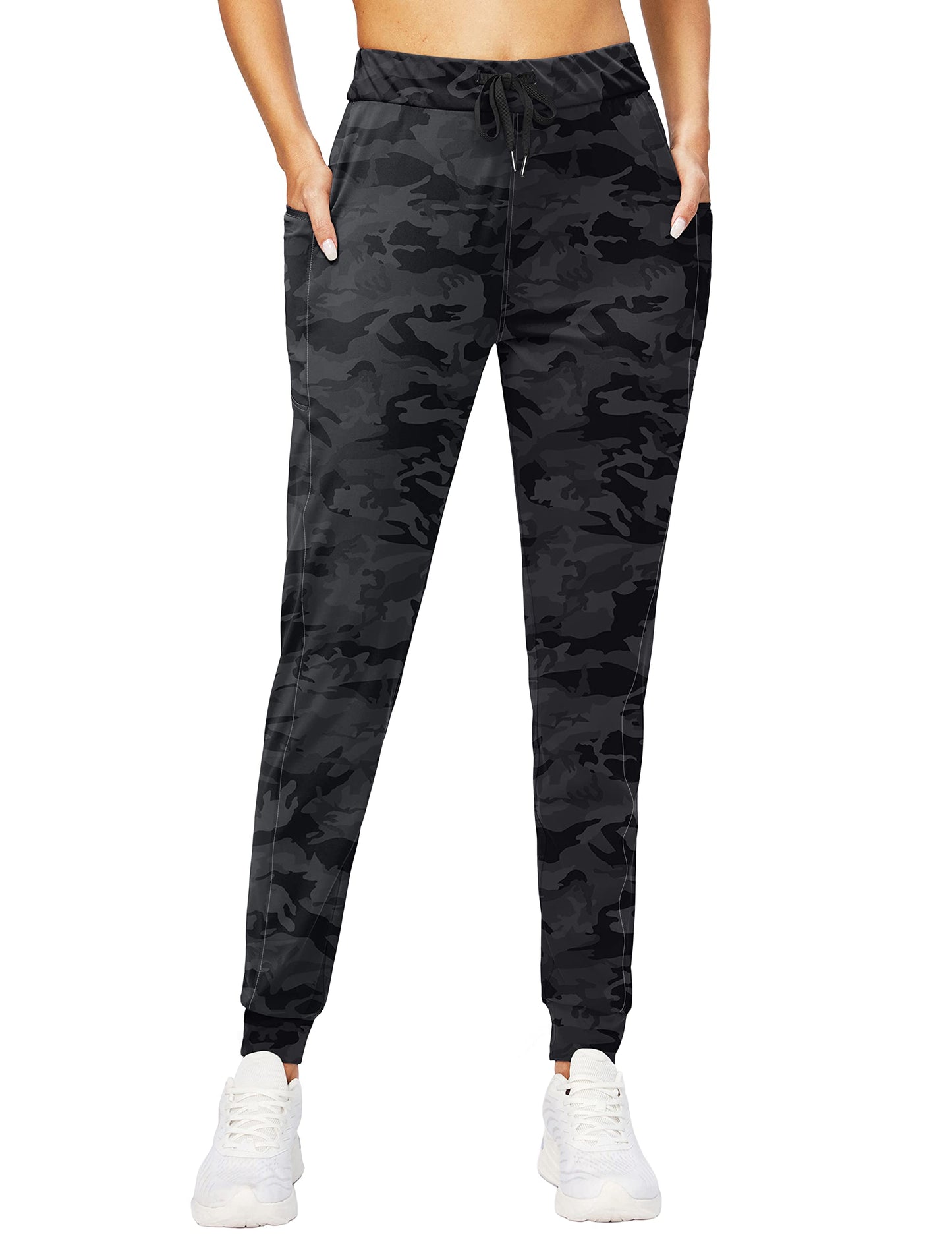G Gradual Women's Joggers Pants with Zipper Pockets Stretch Tapered Athletic Joggers for Women Lounge, Jogging, Workout (Grey Camo, Medium)