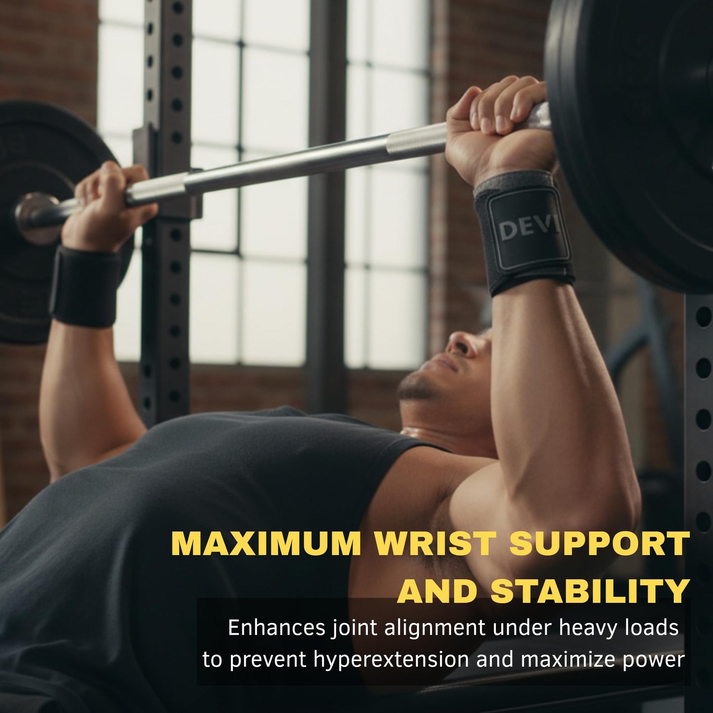 Wrist Wraps for Weightlifting 18" with Thumb Loop- Professional Quality, Best Wrist Support Wraps for Gym, Powerlifting Competition, Bodybuilding, Strength Training, Curls & Dips, Bench Press- Men and Women (Pair) DEVI (Black)