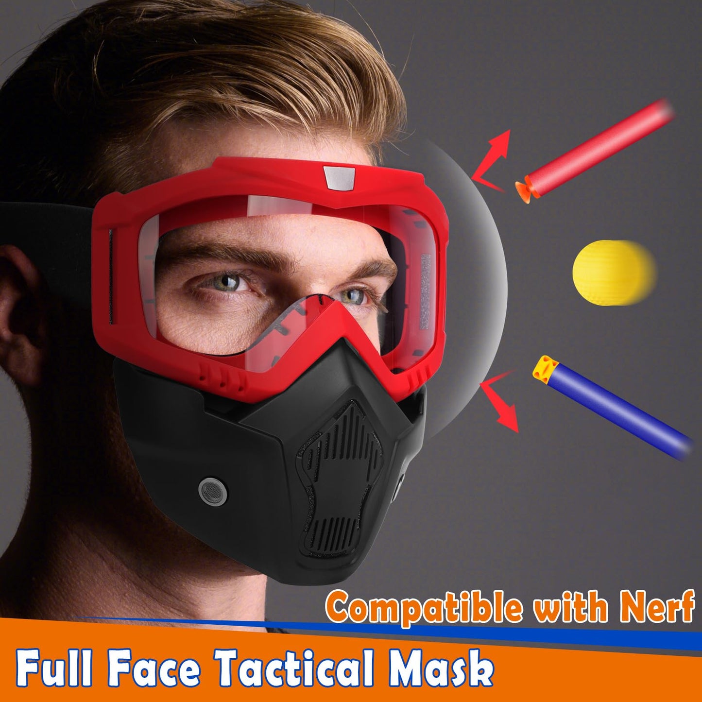 POKONBOY 2 Pack Detachable Masks, Tactical Mask with Goggles Compatible with Nerf Rival, Apollo, Zeus, Khaos, Atlas, & Artemis Blasters Rival Mask (Black & White)