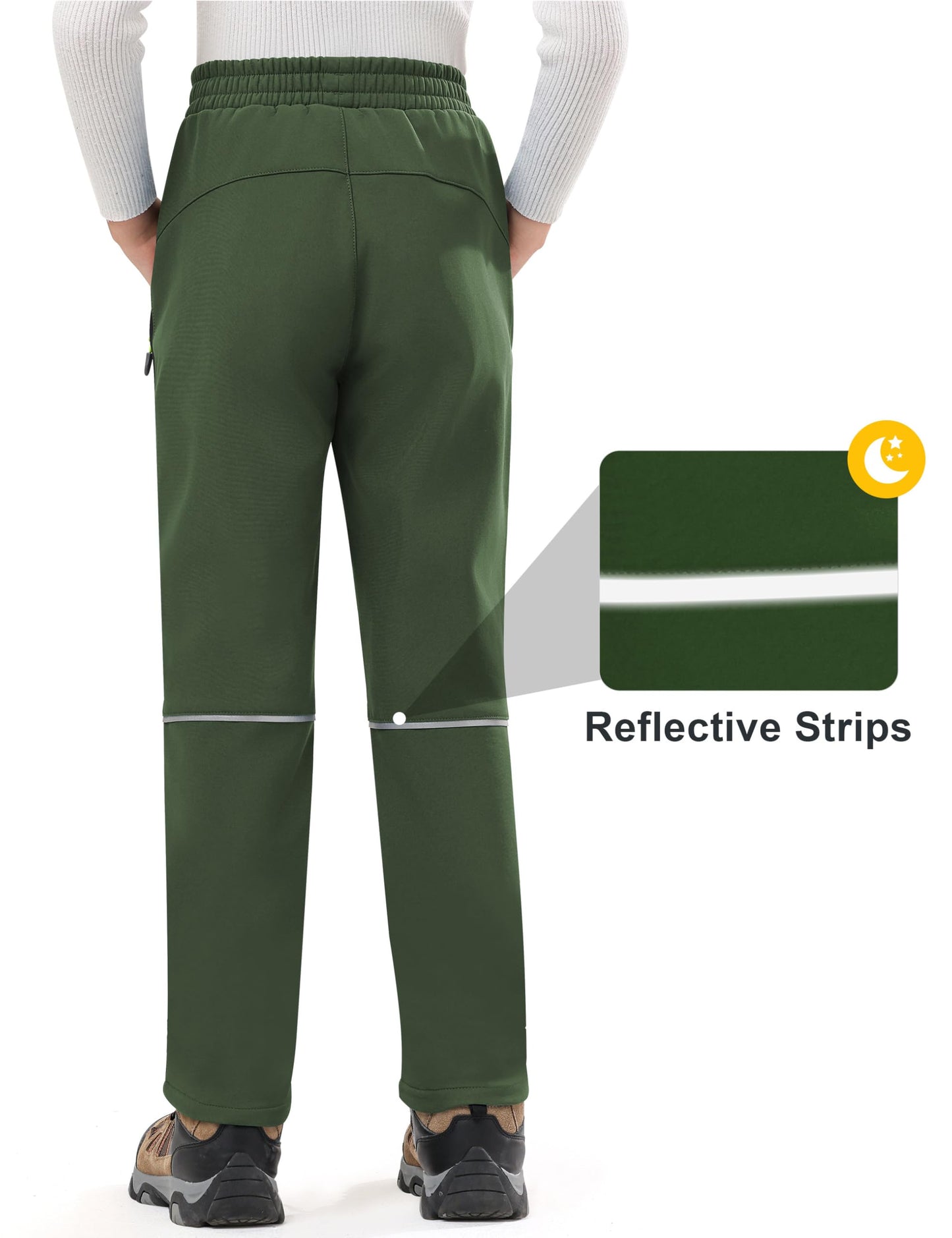 Buyboxs Kids Snow Pants Boys Waterproof Insulated Hiking Pants Youth Winter Warm Fleece Lined Ski Snowpants, Green/Black XL