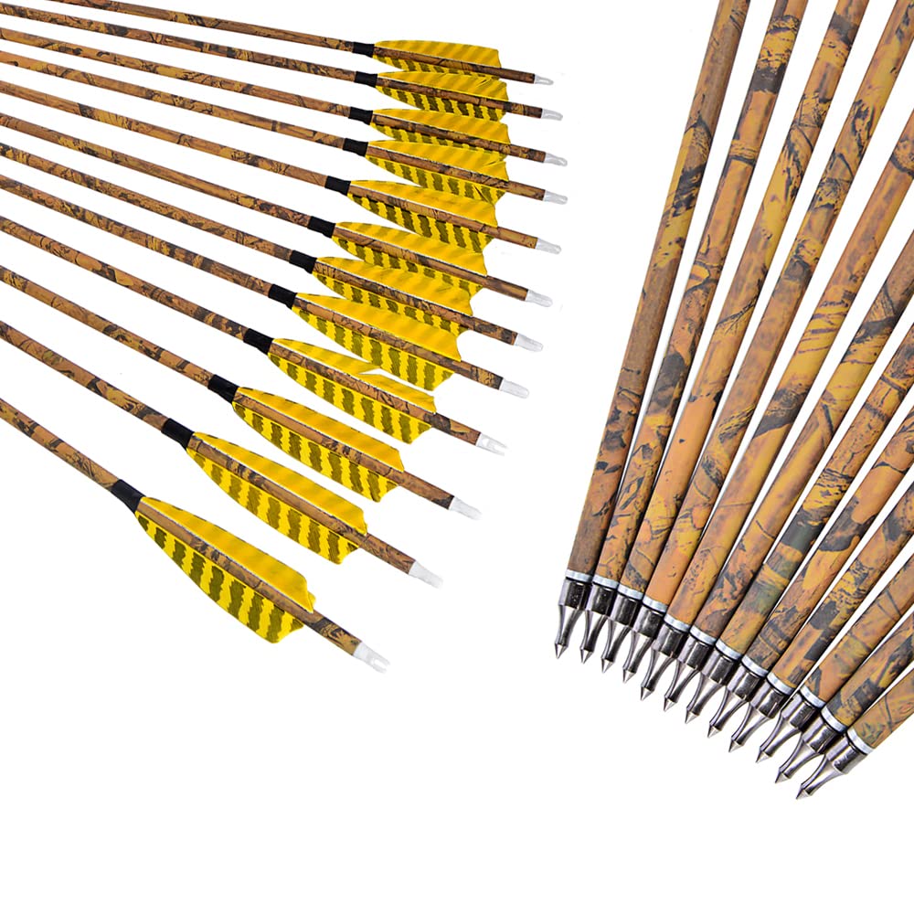 ZSHJGJR 30” Archery Carbon Arrows Hunting Arrows with 4” Turkey Feather Removable Tips Targeting Practice Arrows 500 Spine for Compound & Recurve & Traditional Bow 6/12pcs (6)