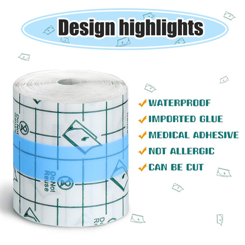 Nuanchu 4 Rolls Transparent Dressing Adhesive Bandage Yard Clear Medical Tape Waterproof Tattoo Tape Cover up for Skin Swimming(2 Inch x 5.47 Yard)
