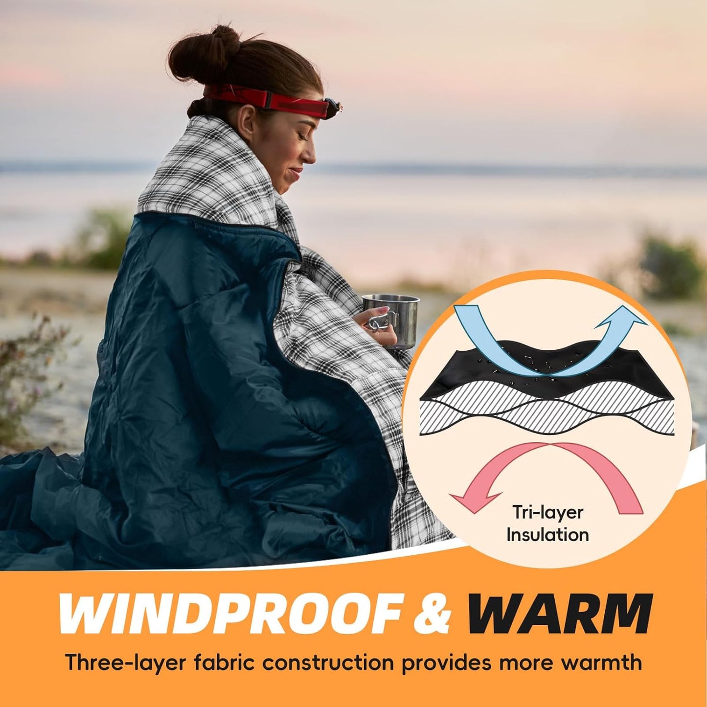 Flannel Sleeping Bag for Adults - XL Warm Cotton Camping Bag | 4-Season Comfort