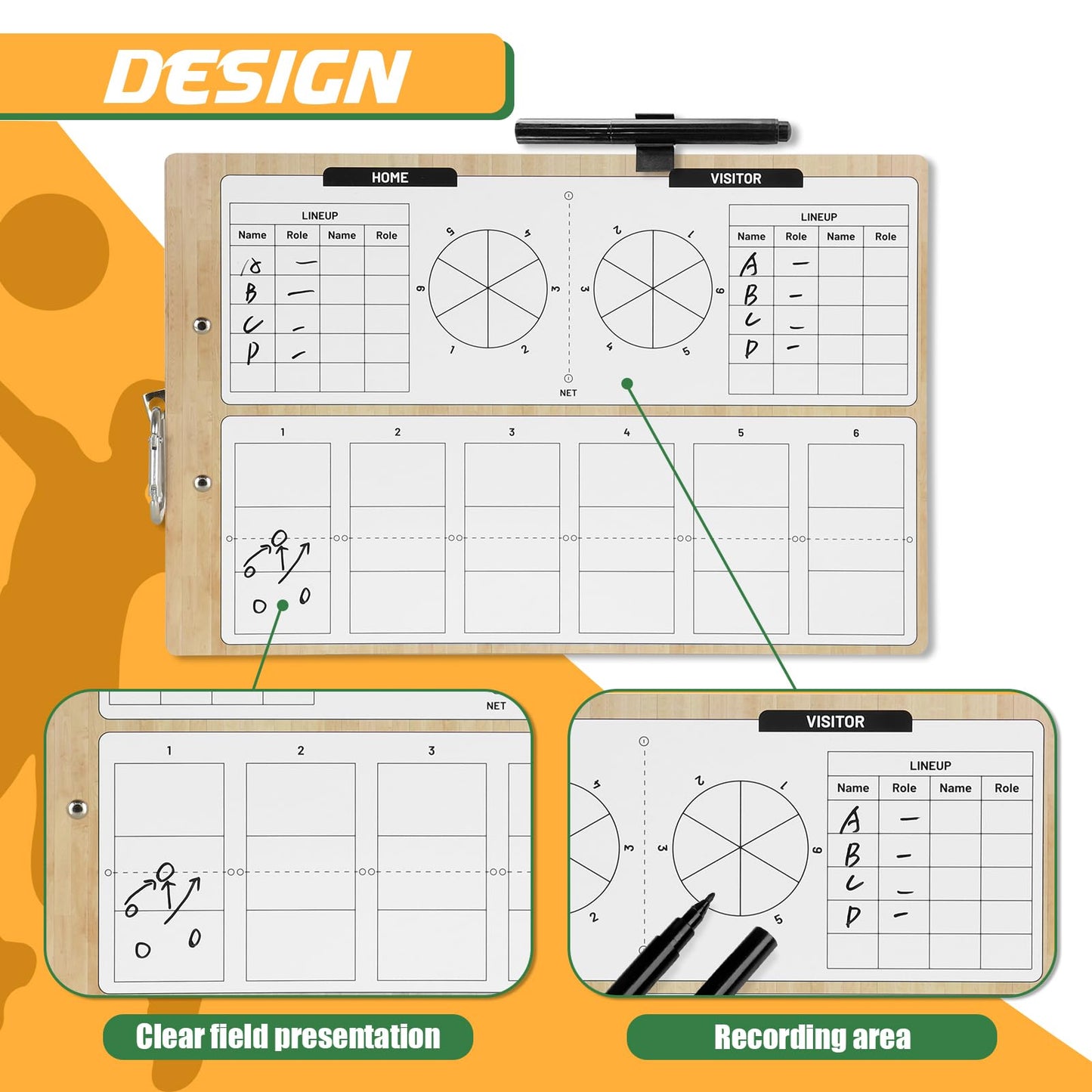 HIGHRAZON 60PC Volleyball Coaches Clipboard, Double-Sided Dry Erase Coach Clipboard, Volleyball Whiteboard for Coaches, Lineup White Board with Marker for Coaches Gift