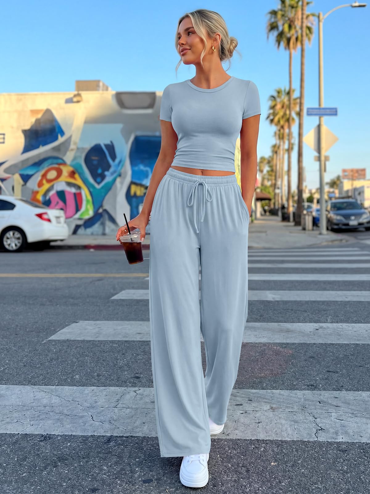 Trendy Queen Womens 2 Two Piece Set 2026 Summer Workout Vacation Gym Clothes Spring Fashion Lounge Matching Airport Travel Outfit Resort Wear Fitness Athleisure Clothing