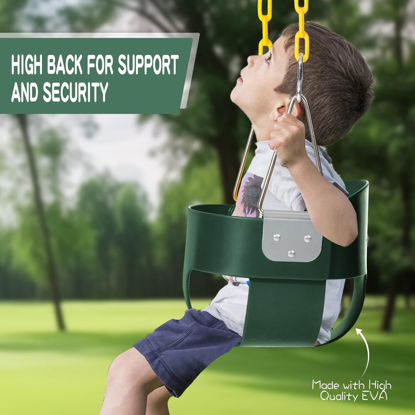 Domaker High Back Toddler Bucket Swing Seat with Coated Chains, Green 2 Pack