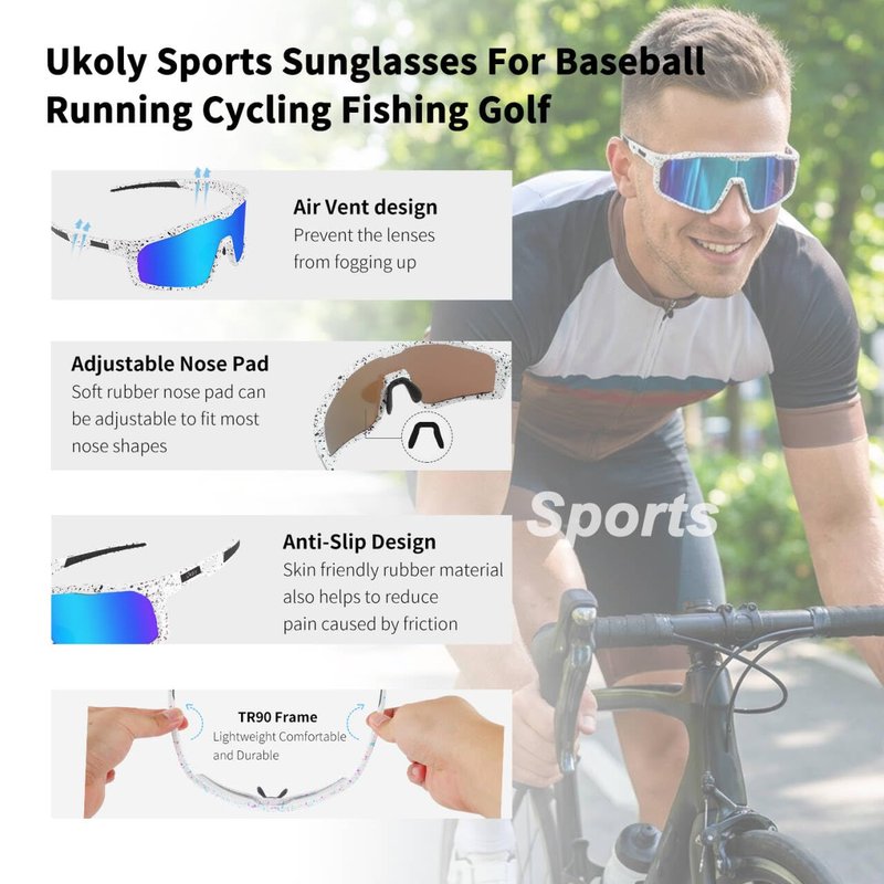 Ukoly Baseball/Running/Fishing Sunglasses Cycling Glasses For Men Women,Sport Sunglasses/Glasses HD Lens UV400 Protection TR90 Frame Windproof 620 WB