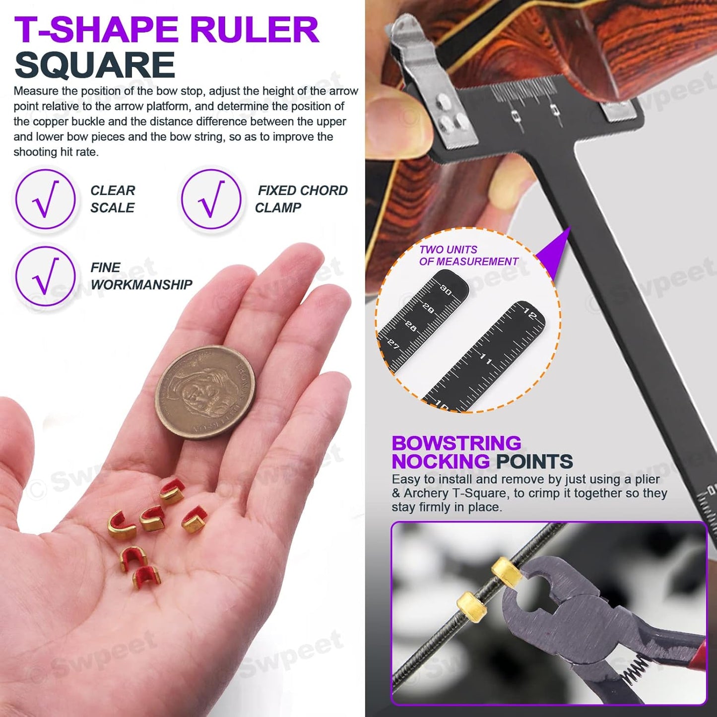 Archery Bow String Tools Kit - 17Pcs Nocking Buckle, T Shape Ruler & More | Essential Accessories for Precision Shooting