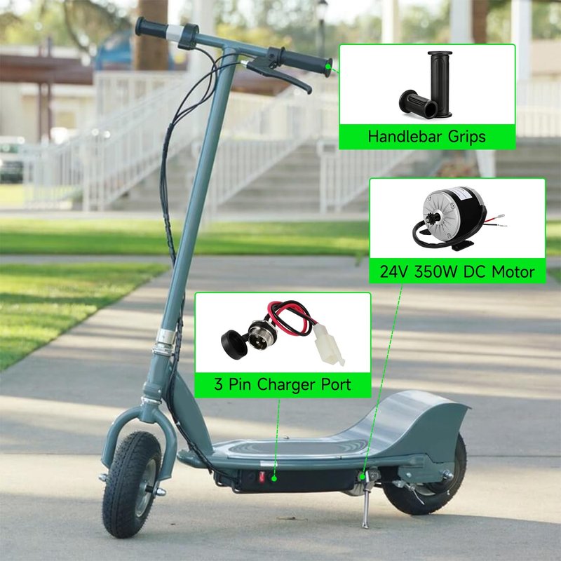 XIKOBY 24V Electric Motor Compatible with Razor E300 E300S E325 Electric Scooter MX350 MX400 Dirt Rocket Bike, 2750RPM 350W Brushed Permanent Magnet DC Motor with Charger Port Handlebar Grips Parts