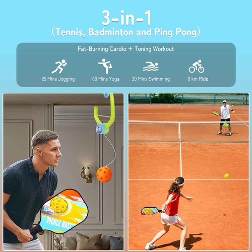 Pickleball Paddles Set of 2 with Bag & Trainer for Beginner, Lightweight Fiberglass Pickle Ball Rackets Honeycomb Core - Eye-Catch Pickle Cardio Equipment - 7.76oz