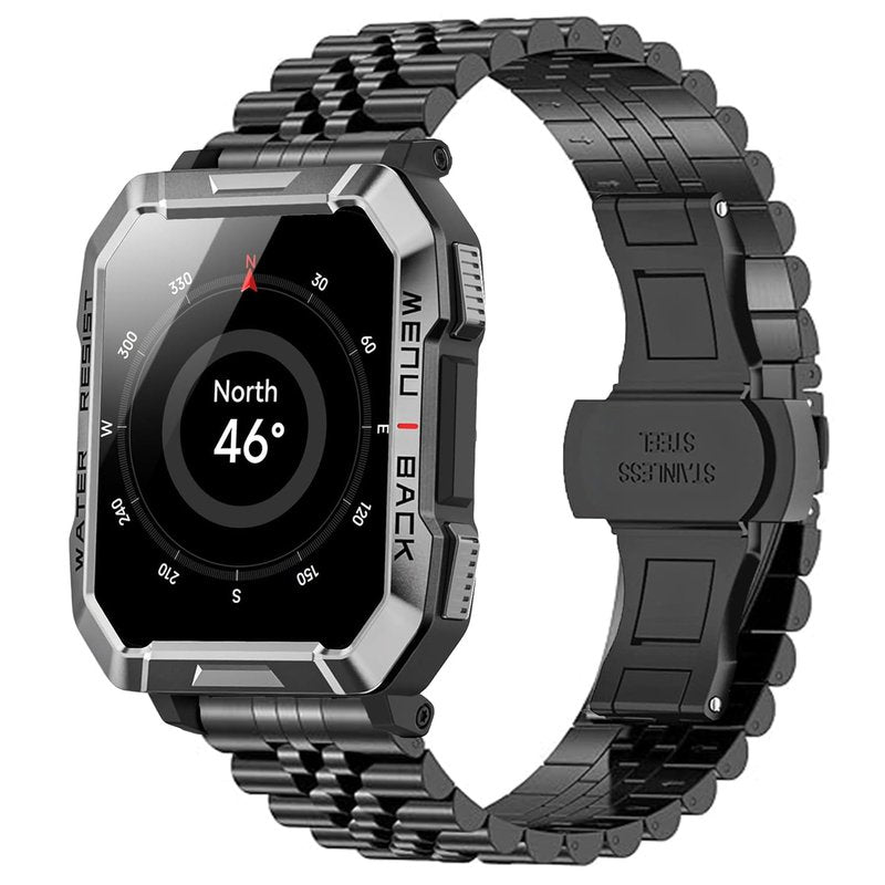 Lamshaw Compatible with Blackview Smart Watch bands, 20mm, 22mm Solid Stainless Steel Metal Band with Butterfly Folding Clasp Link Bracelet Compatible with IOWODO W60, R30 Pro, R50, Compatible with Blackview W60, R30 Pro, R50 Smart Watch (Black, 20mm size