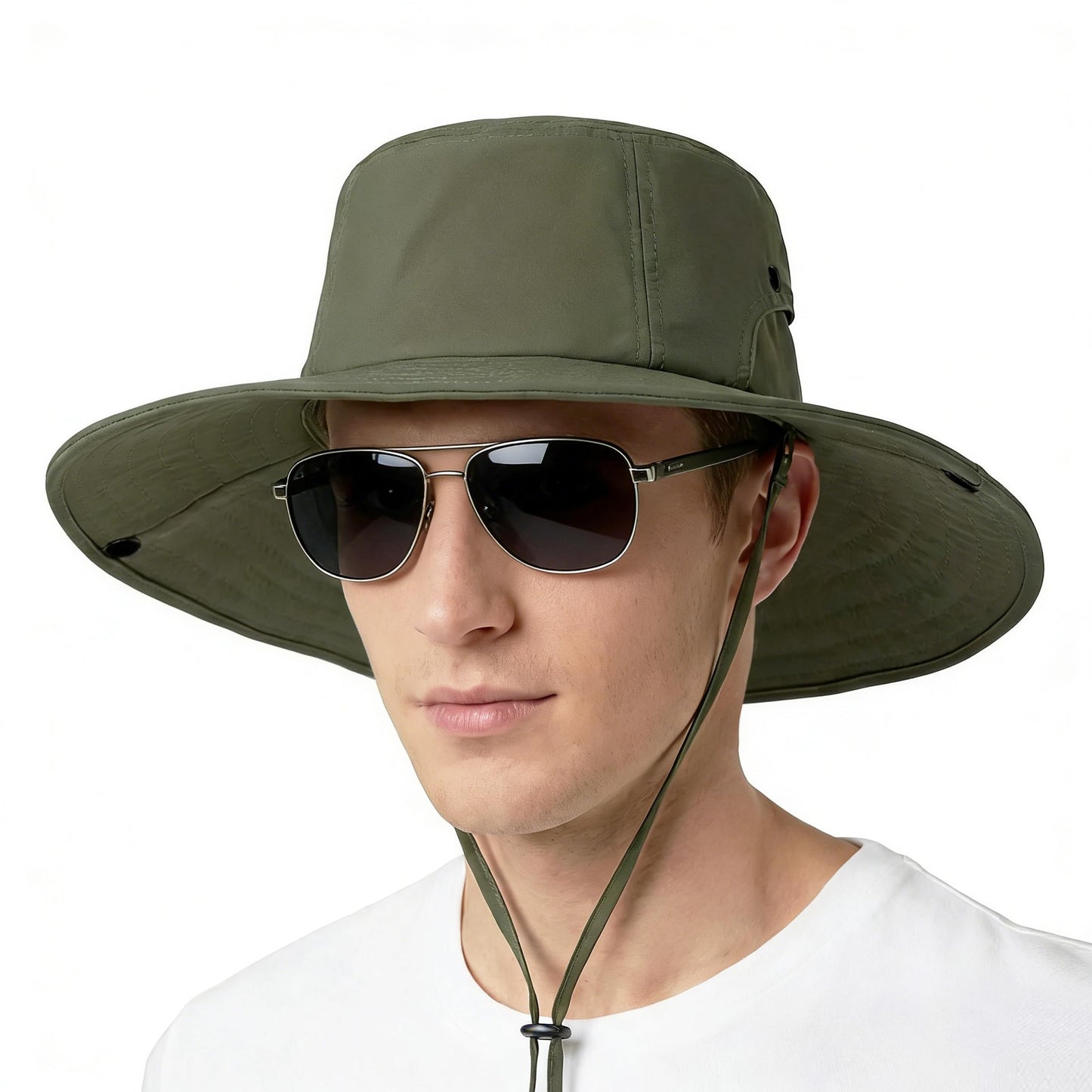 NTLWKR Wide Brim Sun Hats Waterproof Packable Bucket Hat UV Protection Summer Fishing Hat for Men and Women Army Green
