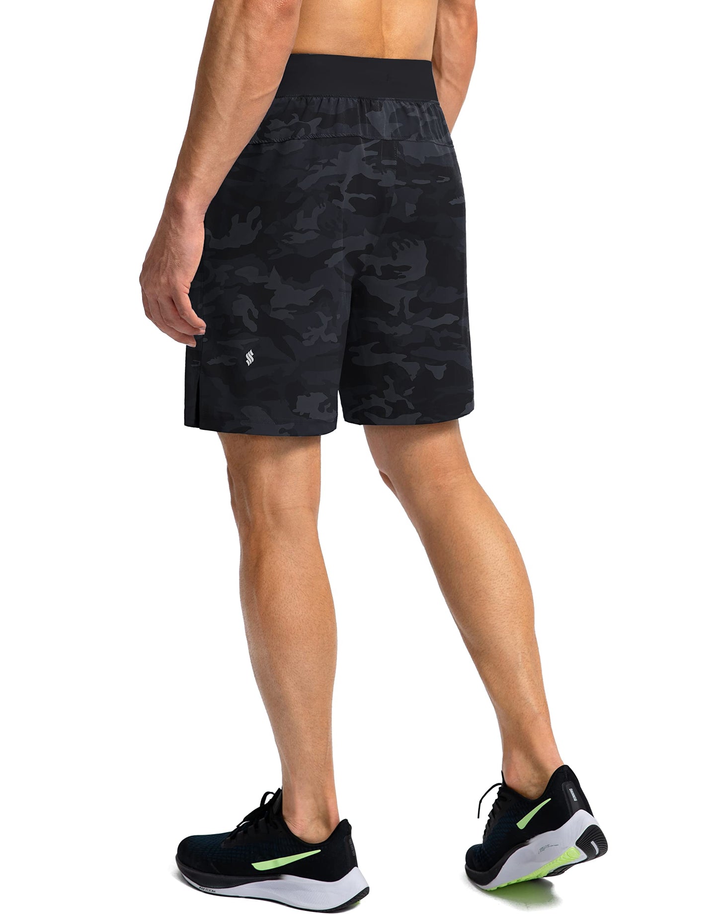 Soothfeel Men's Running Shorts with Zipper Pockets 7 Inch Lightweight Quick Dry Gym Athletic Workout Shorts for Men (Grey Camo, 3XL)
