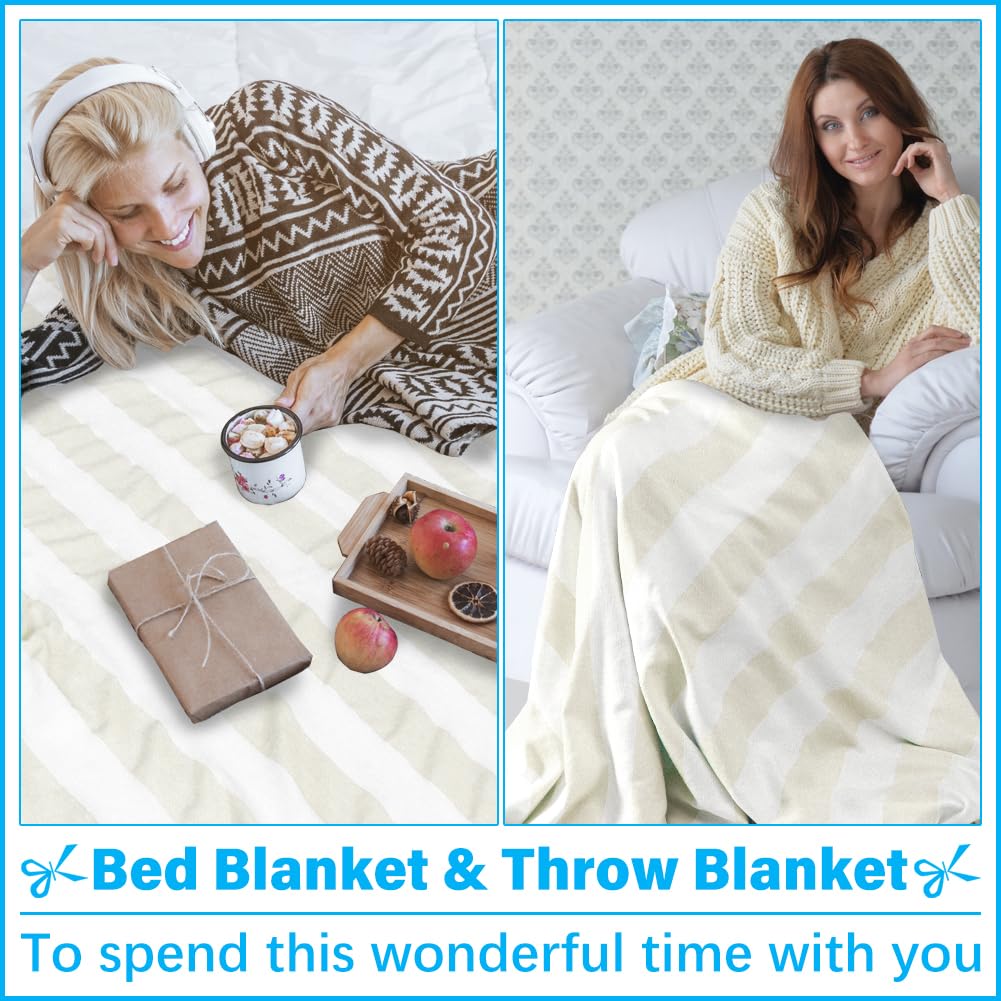 Vikumond Turkish Beach Towel Blanket,Oversized 88x82 Inch,Quick Dry,Beige