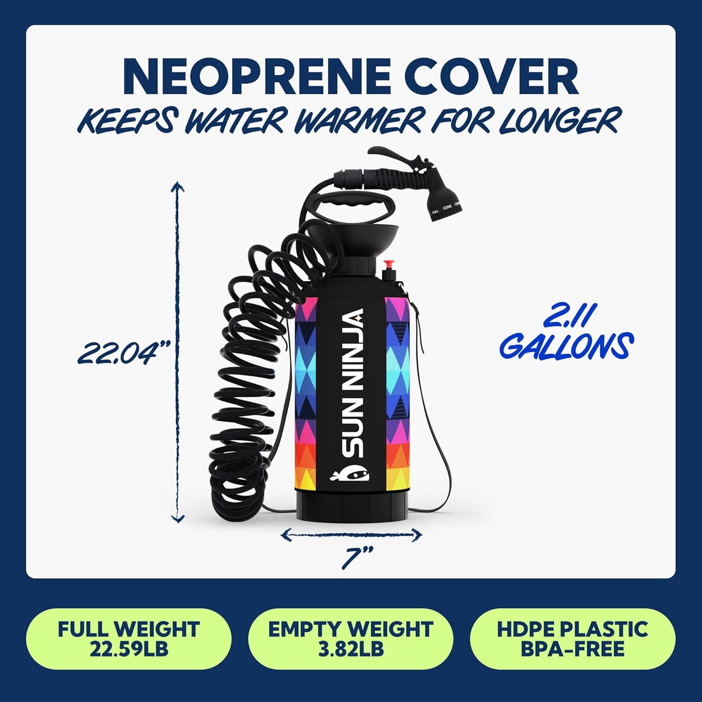 Portable Camping Shower - 7 Mode Shower Head with Neoprene Cover | High Pressure, Easy to Carry
