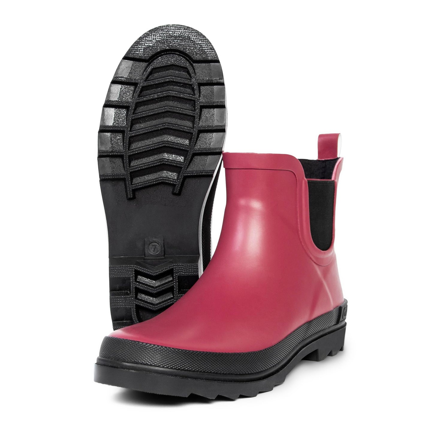 ShedRain Chelsea Rain Boot, Waterproof Ankle Rainboots for Women, Slip-Resistant Rubber Sole, Cranberry/Black