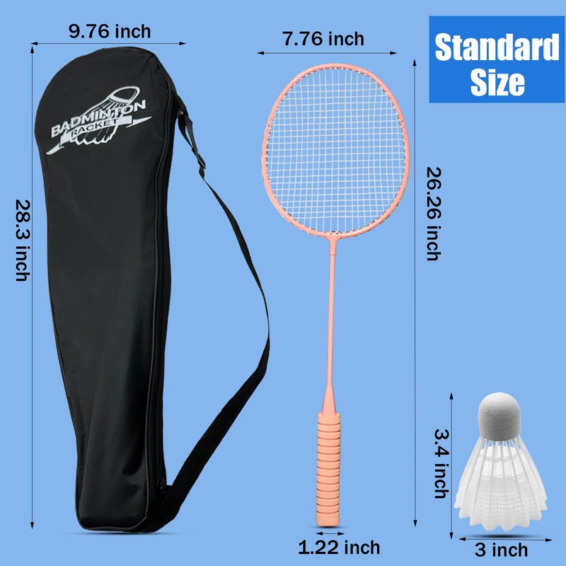 Magicorange Badminton Rackets Set of 5 for Outdoor Backyard Games, Including 4 Racquets,4 Shuttlecocks, 4 Replacement Grip Tapes,1 Badminton net & 1 Carry Bag (Pink + Purple)
