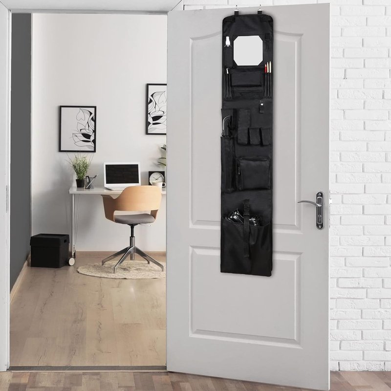 Police Style Hanging Closet Organizer - 52 x 11 Inches Door Shelf with Mirror for Law Enforcement | Black