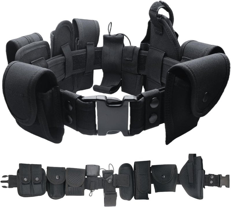 Tactical Utility Belt - 10-in-1 Duty Belt with 9 Modular Pockets | Heavy-Duty 600D Nylon, Adjustable 29.5-47.2 Inches for Security & Outdoor Use
