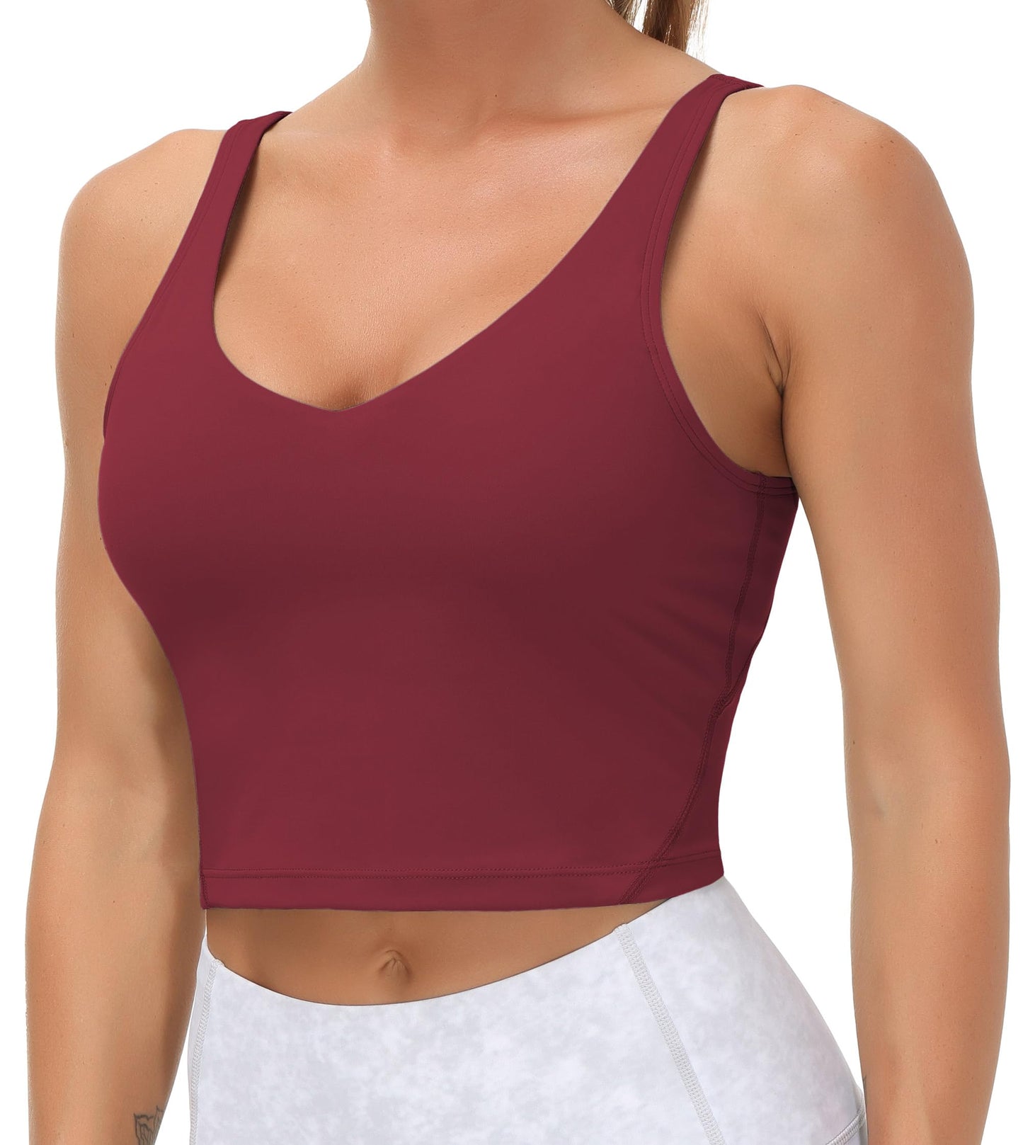 Women’s Longline Sports Bra Wirefree Padded Medium Support Yoga Bras Gym Running Workout Tank Tops Wine Red
