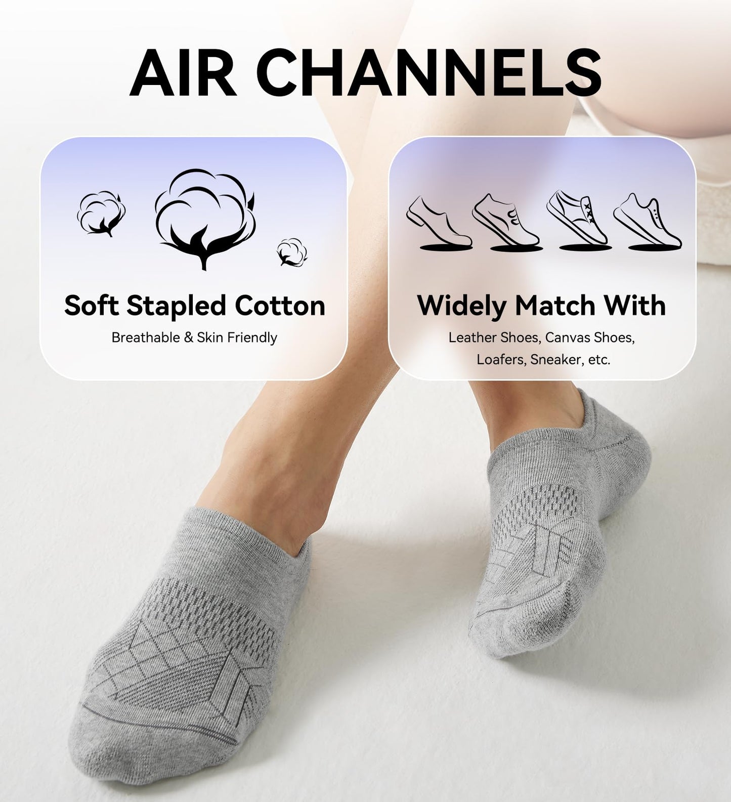 FITRELL No Show Socks Womens and Men - Athletic Cushioned Low Cut Ankle Socks Invisible Non-slip Liner, 3 Pairs Black+White+Grey, Medium