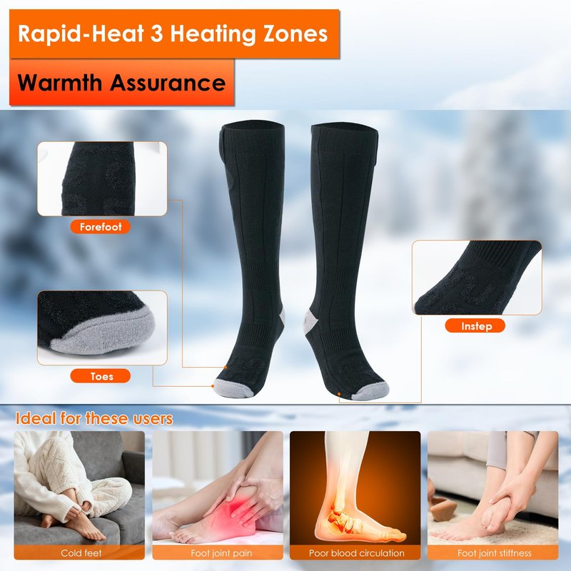 Minthouz Quick Heated Socks, 7.4V Electric Heating Socks for Men Women, Supports APP Control, 3000mAh*2 Battery Warm Socks, Suitable for Sizes 6-14, Winter Hunting, Skiing, Hiking, Camping
