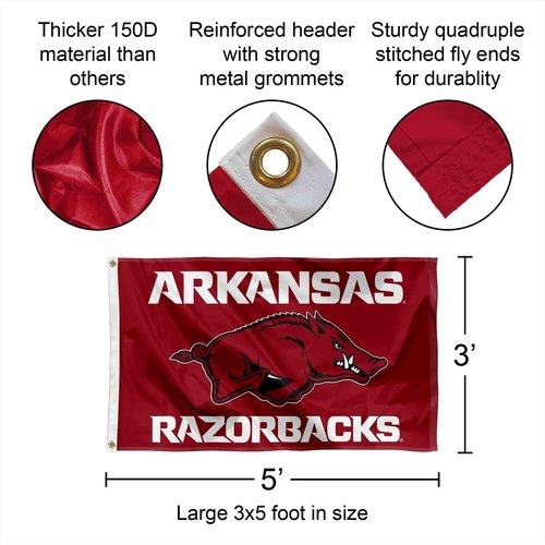 College Flags & Banners Co. Arkansas Razorbacks New Logo Flag and Pole Bracket Mount Bundle