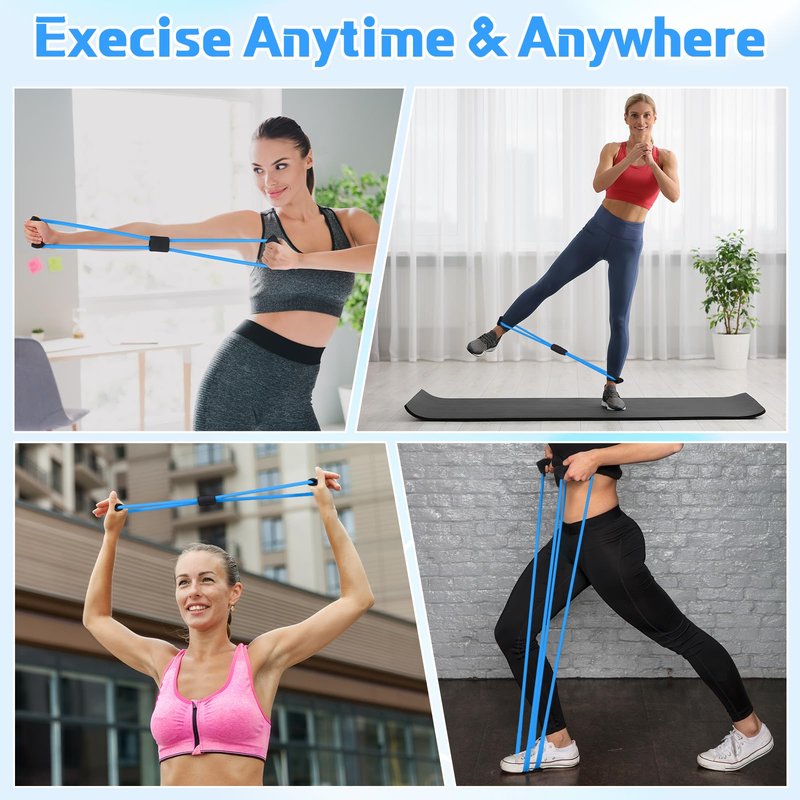 Halloscume 20 Pack Figure 8 Shaped Resistance Bands with Handles Bulk Exercise Fitness Bands Arms Shoulder Leg Stretching Gym Workout Equipment for Muscle Training Women Men(40 Lbs,Blue)