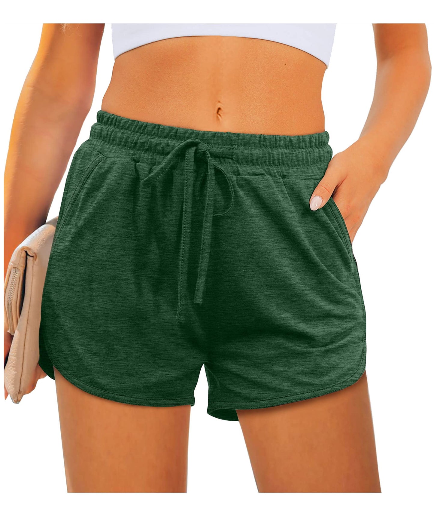 Aloodor Womens Athletic Shorts Casual Summer Running Shorts Green L