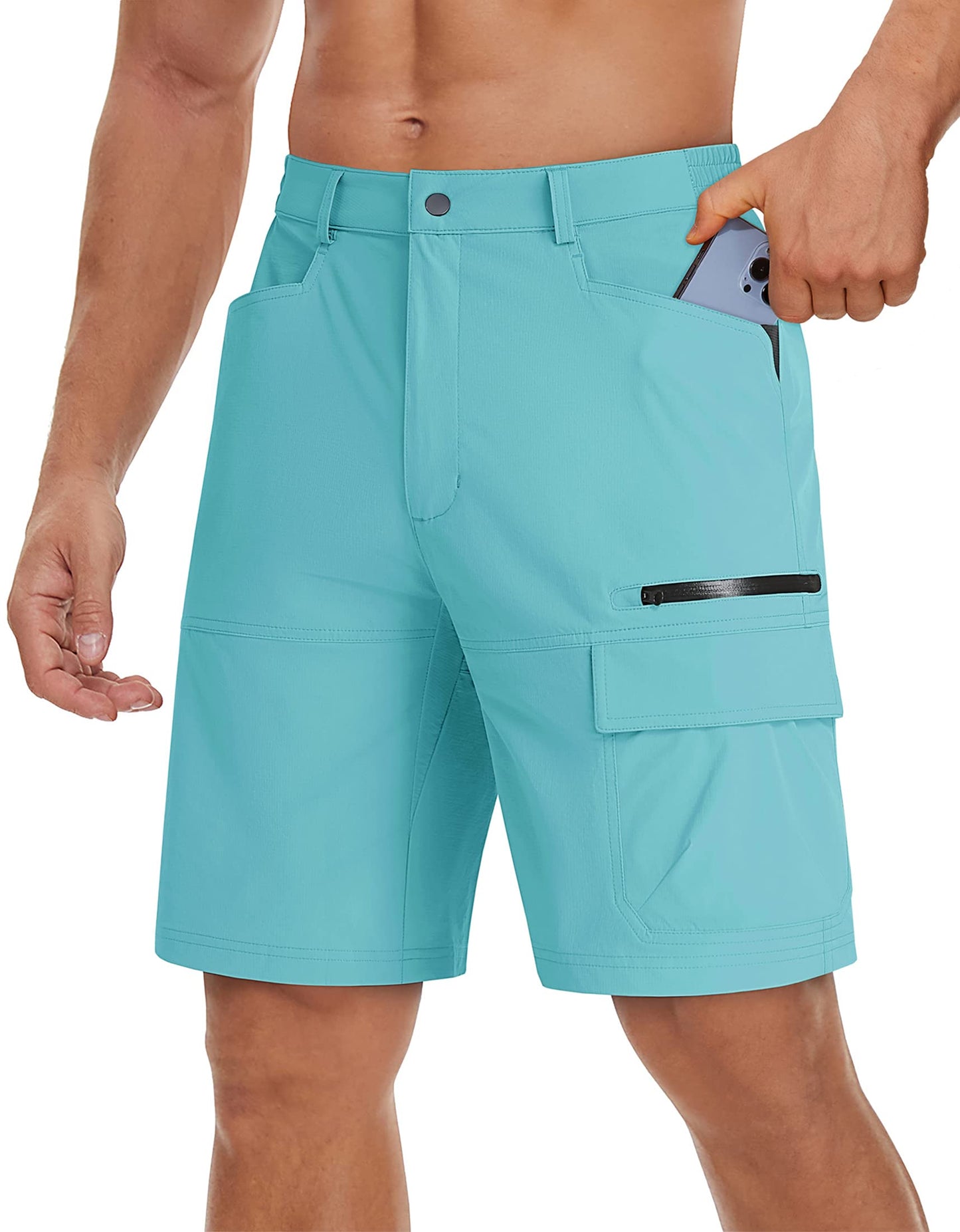TACVASEN Mens Hiking Cargo Shorts Outdoor Casual Lightweight Quick Dry Waterproof Breathable Fishing Dress Shorts Water Blue 38