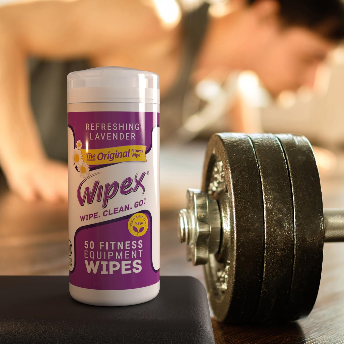 Wipex Original Fitness Equipment Wipes -Plant-Based No-Lint Cloth Gym Wipes for Workout Equipment, Yoga Mat Cleaner, Peloton Cleaner with Lavender Essential Oil & Vinegar, 50 Fitness Wipes