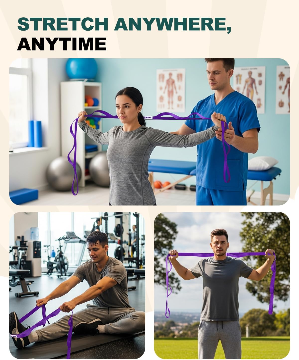 Trideer Yoga Ball - Anti-Burst Exercise & Birthing Ball with 10-Loop Stretch Strap | Ideal for Physical Therapy & Fitness