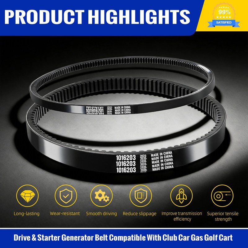 Roykaw Club Car DS Precedent Drive Belt and Starter Generator Belt Kit Fit Golf Cart DS 1997-UP and Precedent 2004-UP, Replace 101916701, 1016203