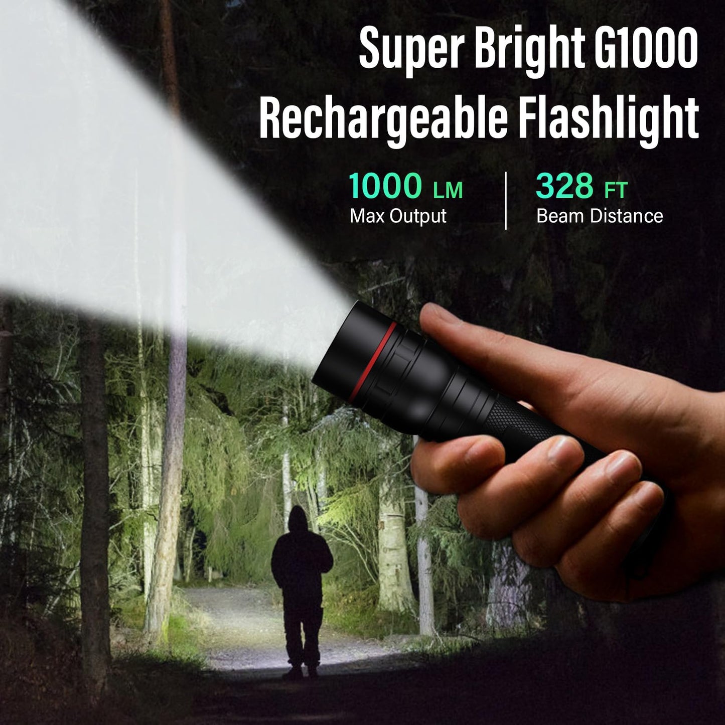 RECHOO Rechargeable Flashlights High Lumens, G1000 Super Bright Flash Light, Small Zoomable Led Flashlight with 3 Lighting Modes, Portable Tactical Flashlights for Camping (Battery Included)