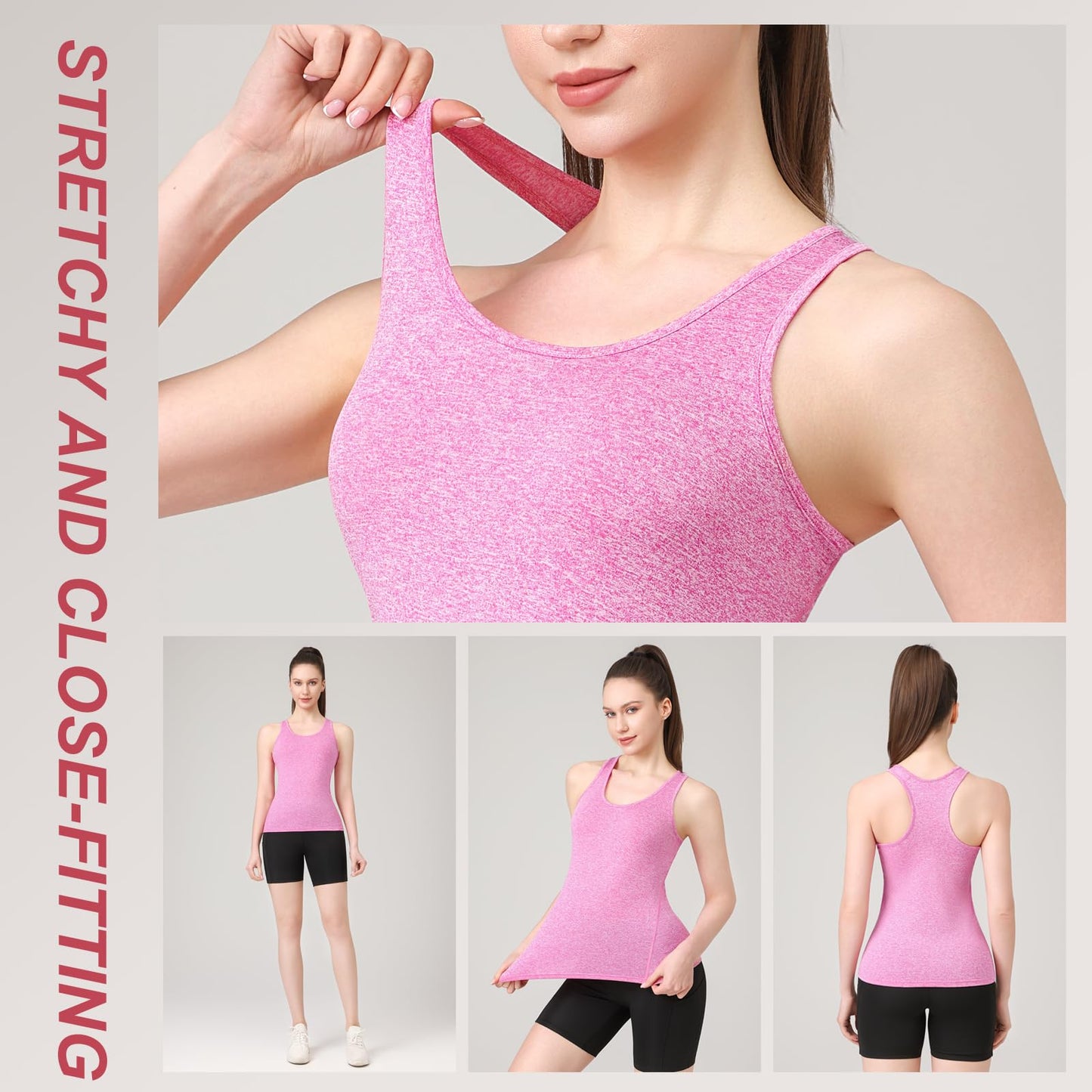Workout Tank Tops for Women 3Pack Athletic Racerback Sports Compression Sleeveless Dry Fit Shirts (Black,Dark Gray,Pink,XX-Large)