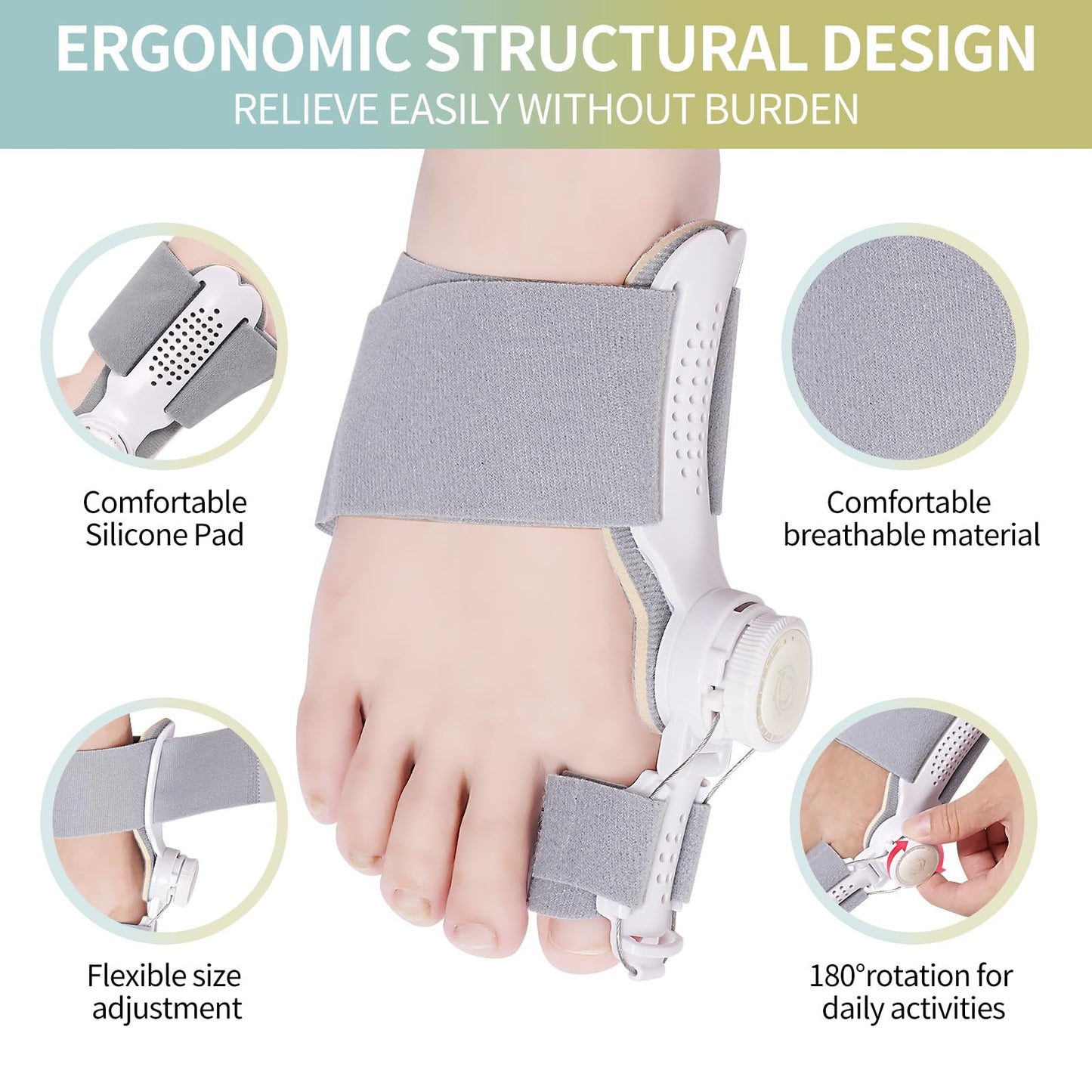 Erouevnket Bunion Corrector for Women & Men ：2-in-1 Adjustable Big Toe Relief Bunion Splints Hammer Toe Straightener，Comfortable, Effective Double Correction，1 set