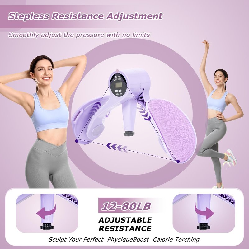ZADBP Thigh Trainer [2026 Upgraded], 12-80LB Thigh Exerciser, LED Pelvic Floor Exercise Devices, 360° Inner Thigh Exerciser, Thigh Hip Trainer Kegel Excerciser with 50LB Resistance Band