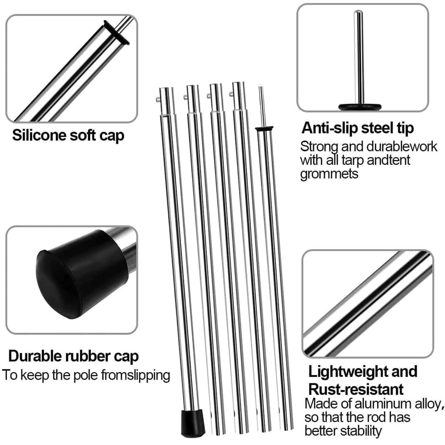 SAN LIKE Tent Pole Telescopic Adjustable tarp Poles for Camping Canopy Awning Shelter Backpacking Hiking -(Adjustable Length - Steel)