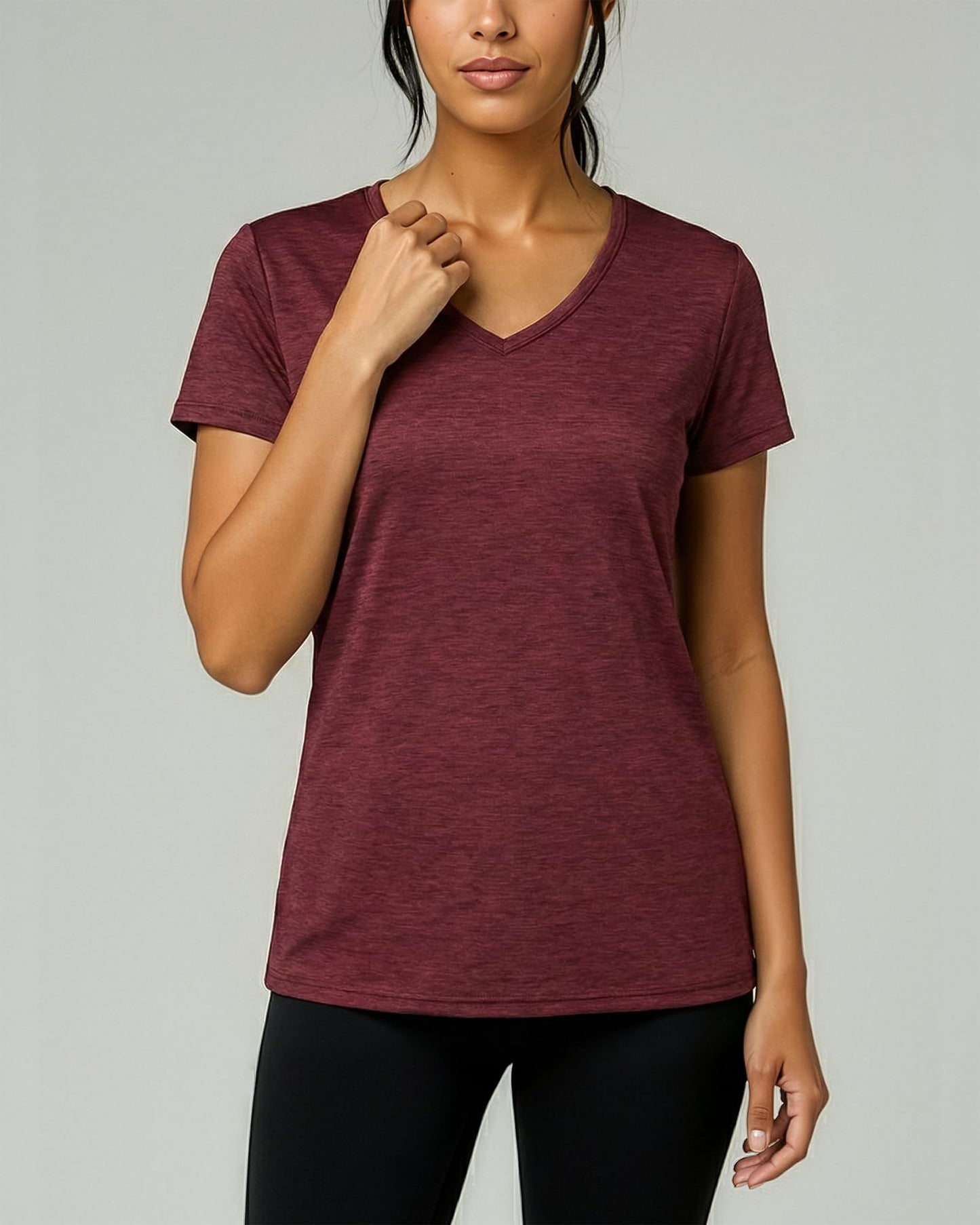 Real Essentials 5 Pack: Women's Dry-Fit Short Sleeve V Neck T Shirt Workout Fitness Yoga Top Tee, Set 2, XS
