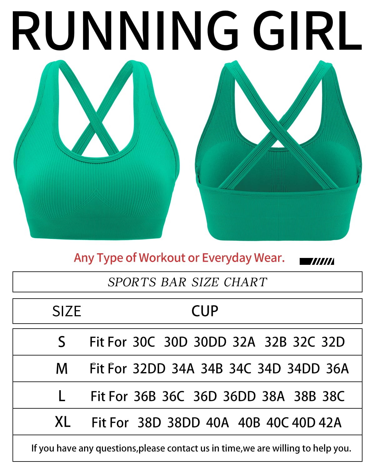 RUNNING GIRL High Support Sports Bras for Women,Crisscross Back Seamless Padded Sports for WomenBra Large Bust(2984Green_L) Green