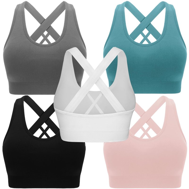 Double Couple Sports Bras for Women Padded High Impact Seamless Criss Cross Back Workout Tops Gym Activewear Bra Large