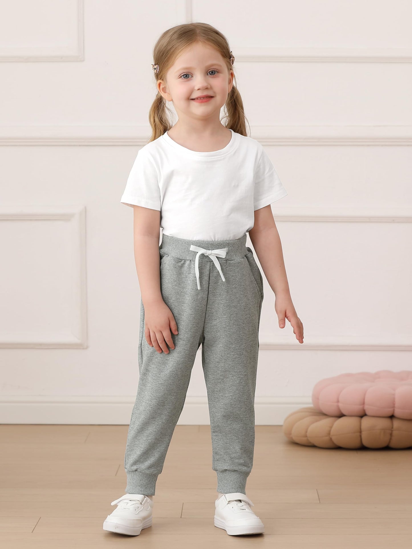 Resinta 3 Packs Girls' Sweatpants Toddler Active Jogger Pants Kids Casual Athletic Pull On Pant with Drawstring and Pockets