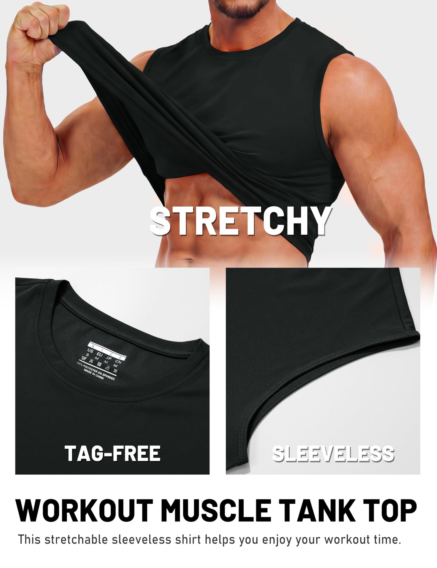 TACVASEN Mens Tank Tops Quick Dry Sleeveless Shirts Workout Gym Muscle Shirts for Men Sun Protection UPF80+ Soft Lightweight Tank Black XL