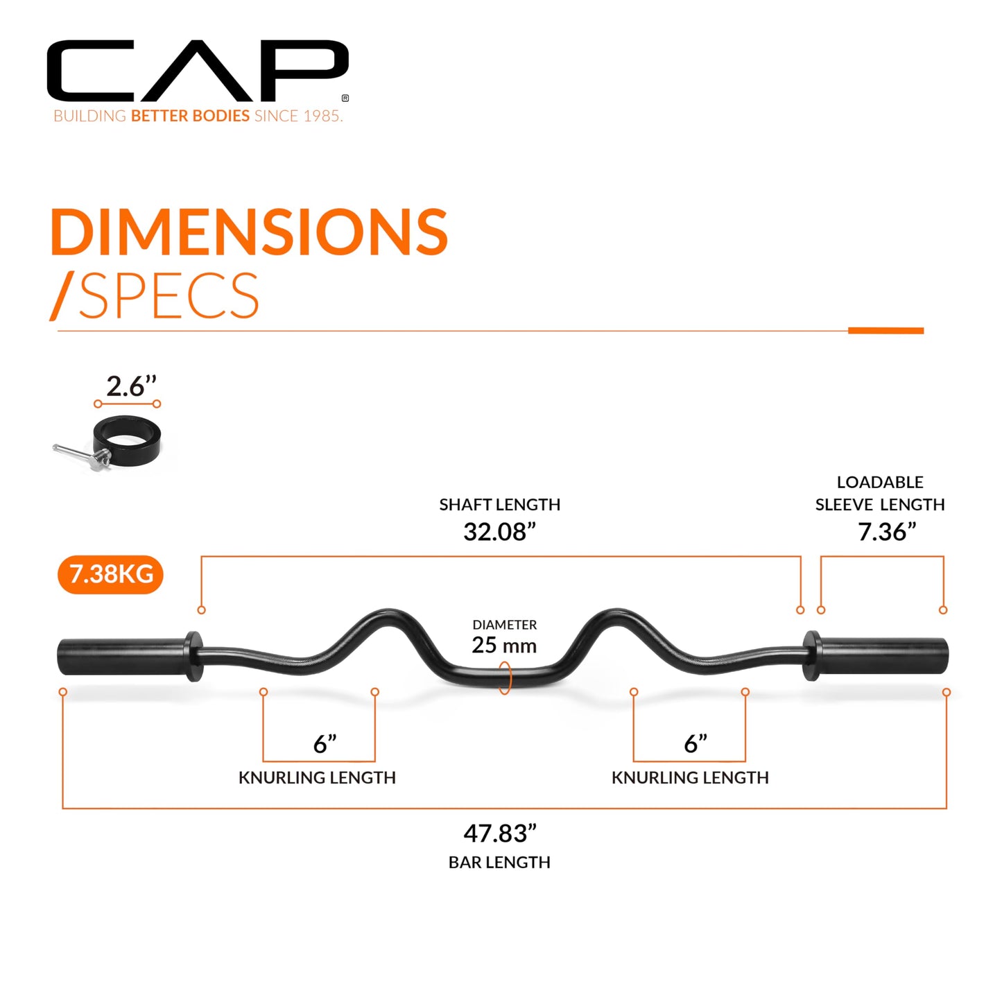 CAP Barbell Olympic Super Curl Bar, Black (2-Inch)