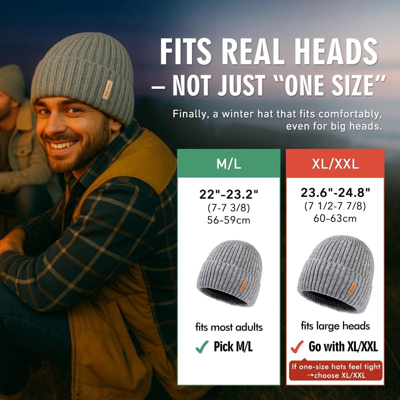 TOP-EX DryKnit™ Waterproof L/XL/XXL Winter Fleece Lined Beanie Hat for Men Women Warm Knit Watch Skull Cap Cold Weather (US, Alpha, Medium, Large, Black(Sentinel))